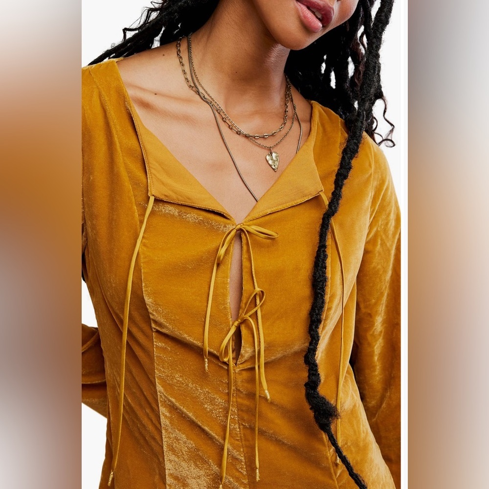 Free People Golden Mustard Velvet Mini Dress